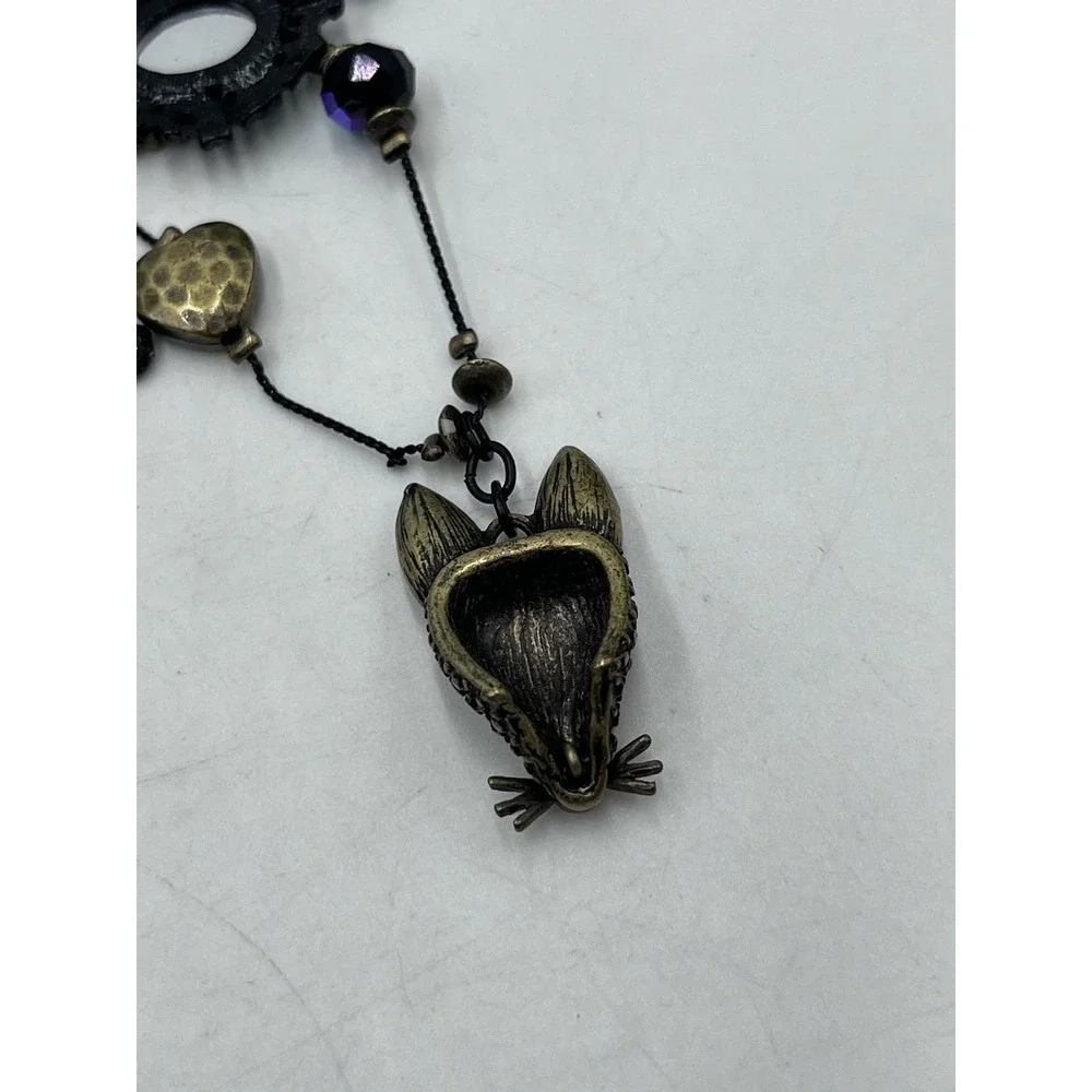 Betsey Johnson Dark‎ Forest Triple Strand Gunmetal Necklace Fox Rabbit Charms